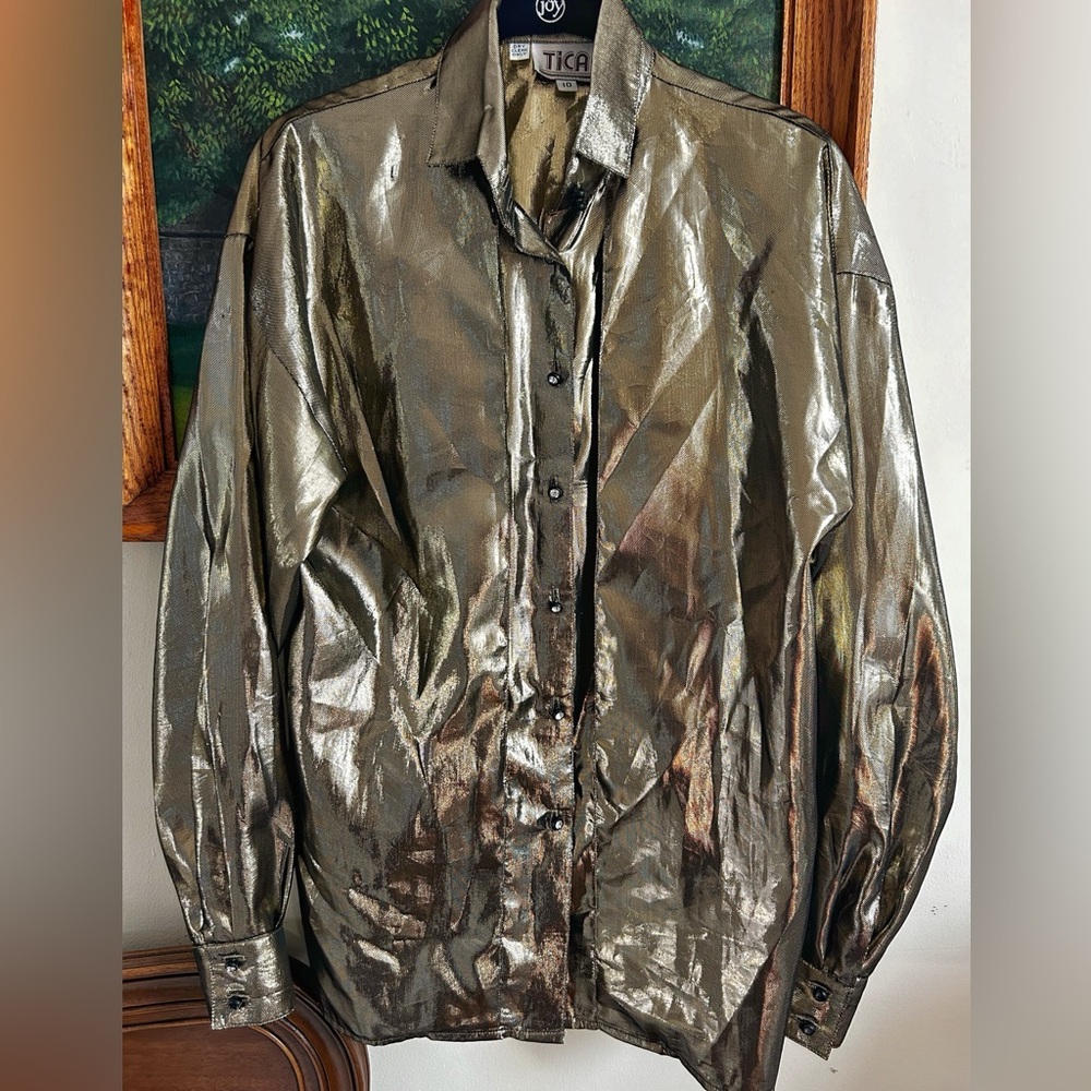 Vintage 70s Gold Foil Blouse